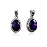 Handmade Sterling Silver Amethyst Quartz Oval Pendant with rope border from Bali
